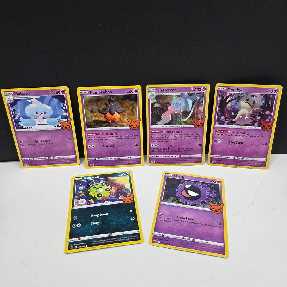 Pokemon Trick or Trade Halloween Cards Lot 6 Mimikyu Hatterene Gastly Pumpkaboo